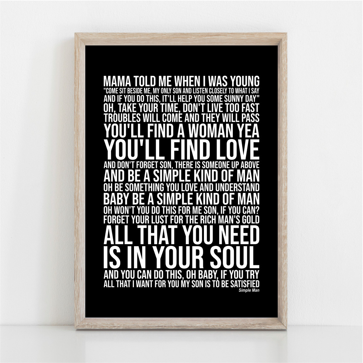 Simple Man Lyrics on Sheet Music, Lyrics Picture Print, Music Lyrics Wall  Art