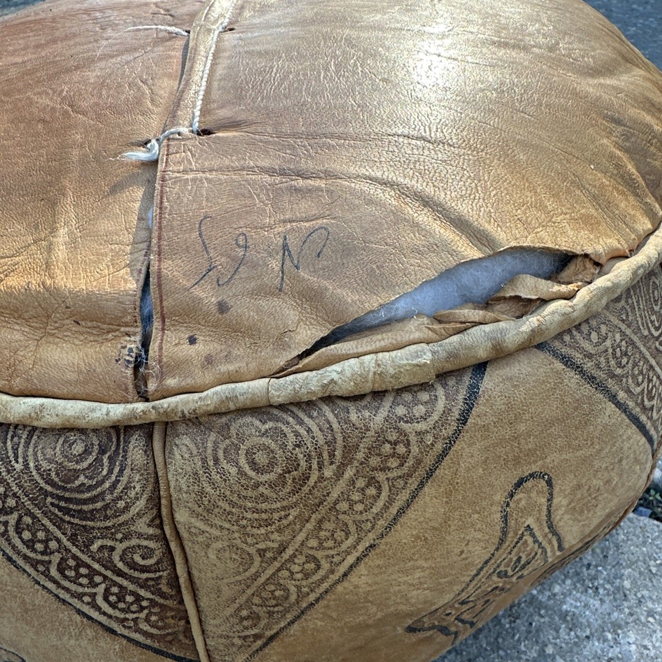 VTG Pouf Moroccan Hassock Pooff Leather Genuine Ottoman Footstool Large
