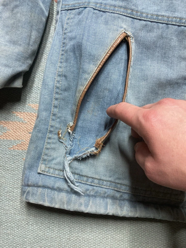 Vintage 60s 70s denim coat faux fur lined chore jacket soft comfy barn size 40 - Image 2 of 4