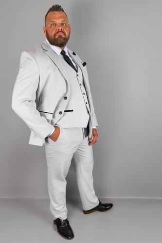 Men’s Stone Check Three Piece Suit Light Grey Stretch Fit – Wedding, Races, Summ - Picture 6 of 20