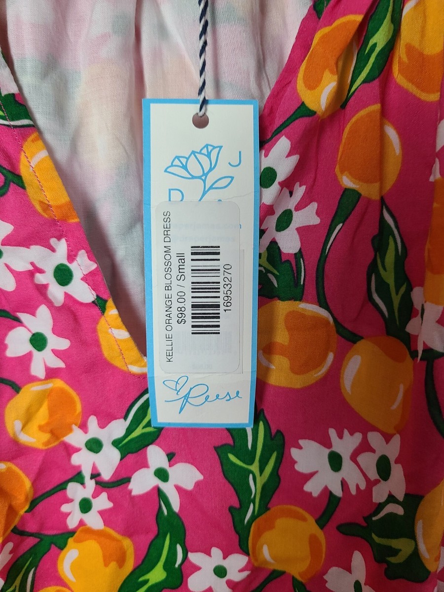 draper james orange blossom dress Draper James Baby Doll Dress Womens S Orange Blossom V Neck 3/4 Sleeve  Shift