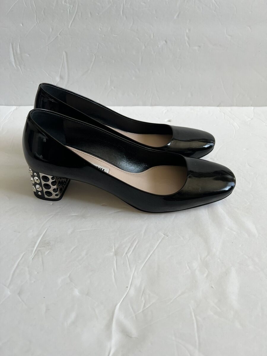 MIU MIU EMBELLISHED JEWELED CRYSTAL HEEL BLACK PATENT MIU MIU EMBELLISHED JEWELED CRYSTAL HEEL BLACK PATENT