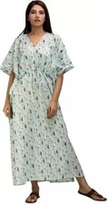 Flamingo Print Long Kaftan Women Cotton Maxi Dress Plus Size Evening Gown Dress
