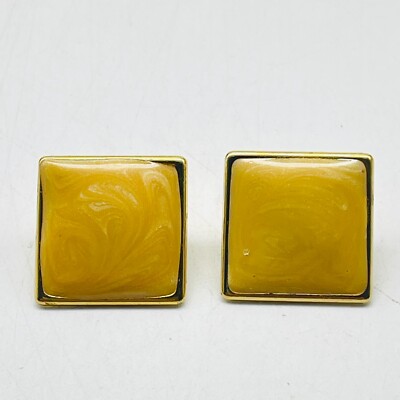 Cream Square Pierced Earrings Gold Tone Classic Career Workwear