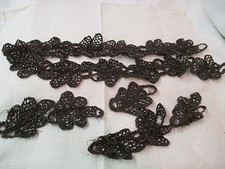 Antique 4 glass beads black brown Mourning Dress Trim pieces flower design