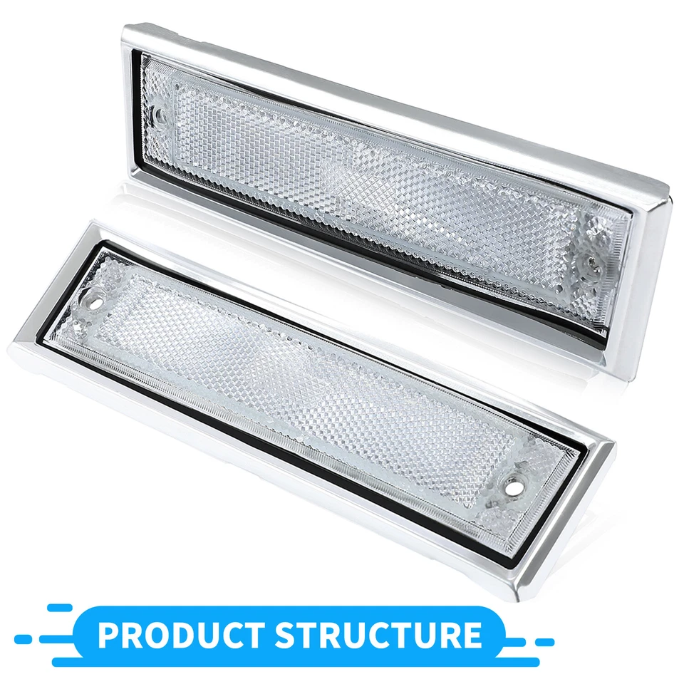 Pair Front Signal Side Marker Lights Clear Fit For 81-91 GMC Chevy Pickup Truck - Image 3 of 4