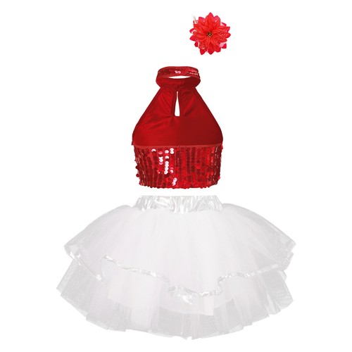 Girls Costume Prom Dancewear Tumbling Dress Sparkle Crop Top Gymnastic Outfits - Bild 27 von 55