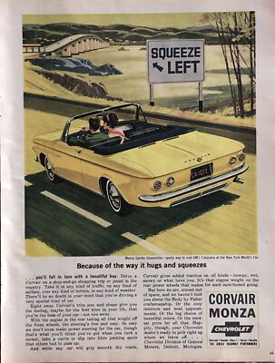 1964 Chevy Corvair Monza Spyder Convertible PRINT AD Highway