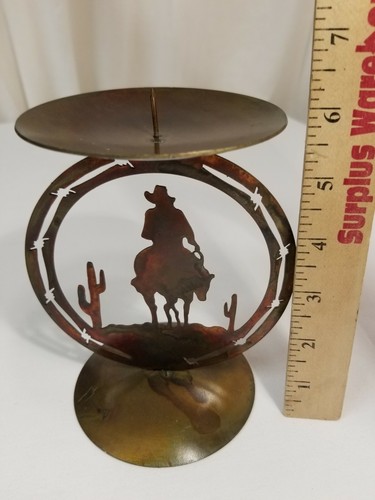 Rustic Cowboy Southwest Pillar Candle Holder. 6" Steel/Oxidized. Ranch/Cabin. - Picture 9 of 9
