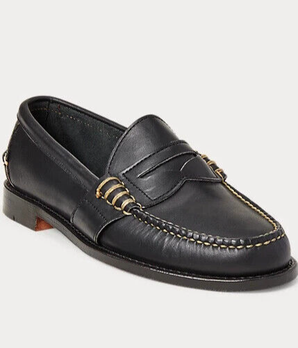 RALPH LAUREN Boys Edric Leather Penny Loafer BLACK Made in  display picture 2