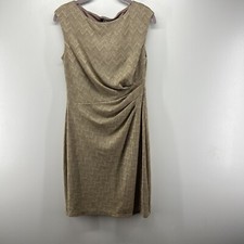 Chaps By Ralph Lauren Metallic Gold Sleeveless Ruched Jersey Dress Womens 8