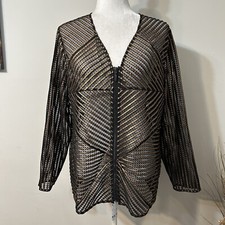 NWT Chico's Travelers Women Striped Jacket Zip Front Bronze Black Mesh Sz 2 / L