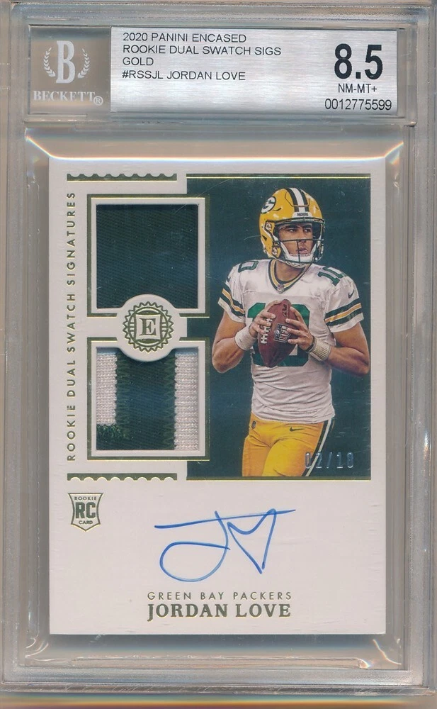Jordan Love Panini Encased Rookie Dual Swatch Signatures #RSSJL Base