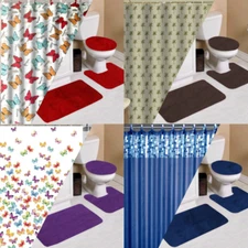 SHOWER+ MAT BATHROOM SET SHOWER/HOOKS BATH RUGS LID COVER MANY DESIGNS/COLORS