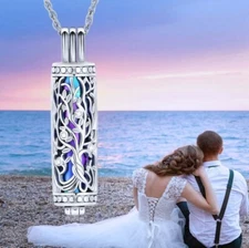 Cremation Jewelry Cylinder Urn Tree of Life Stainless Necklace Pendant for Ashes