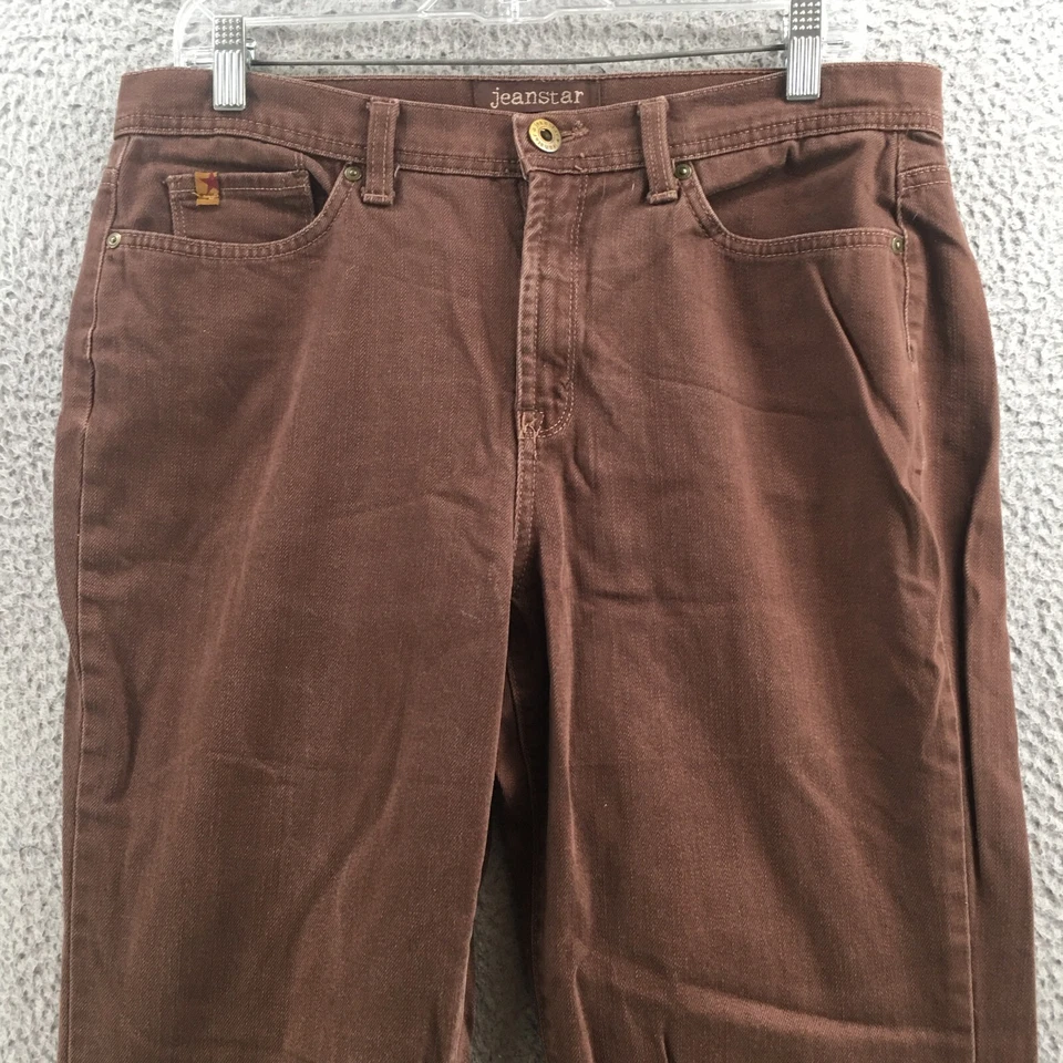 JeanStar прямые джинсы женщин 12 твердого коричневый середины подъема молнии мухи широкие ноги повседневный - Изображение 2 из 4