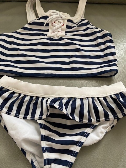 Girl Gymboree two piece Blue White swimsuit Size 10 lined beach Vacation summer