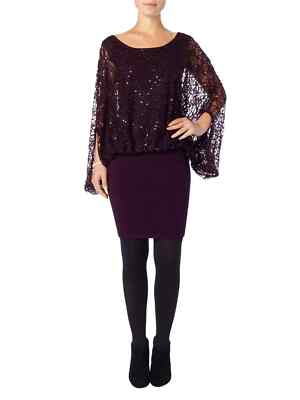 Phase Eight Purple Serrina Blackcurrant Batwing Sleeve Sequin Party Dress UK8