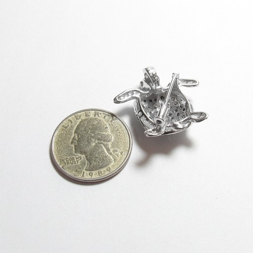 GC 14K White Gold Black, Cognac, White Diamond Sea Turtle Brooch Pendant 0.50 TW - Picture 3 of 4