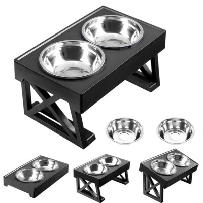 Raised Dog Bowls Adjustable Elevated Pet Cat Feeder Food Water