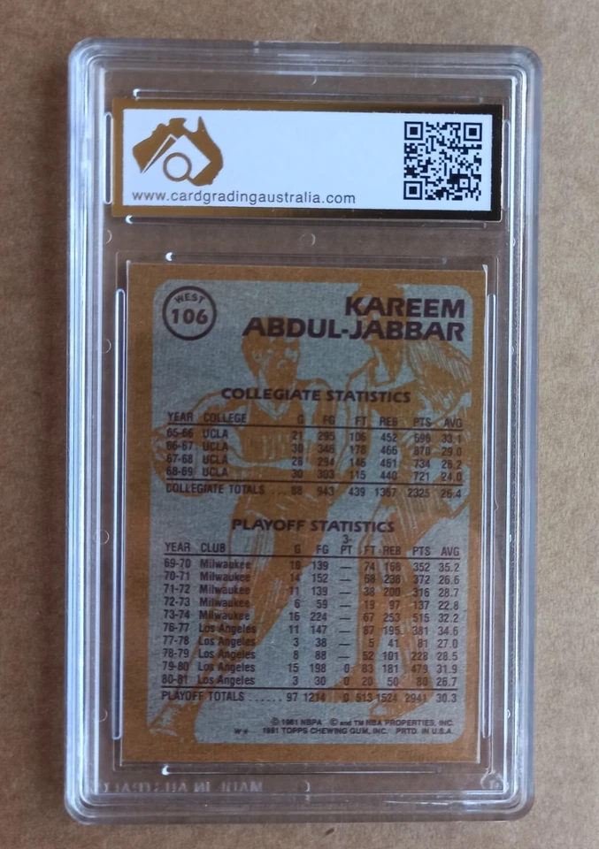 Kareem Abdul Jabbar Super Action Topps 1981/82 - #106 - CGA 8.5 NM/MINT+ not PSA - image 2 of 2