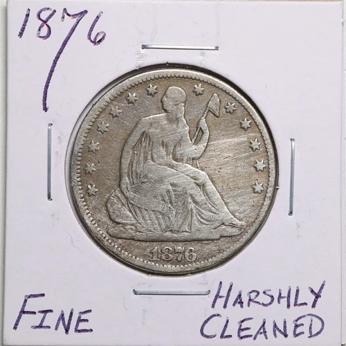 1876 50C Seated Liberty Half Dollar with Fine Detail Harshly Cleaned #4846