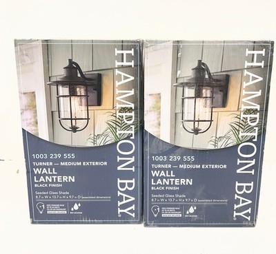 LOT OF 2 Hampton Bay Turner 13.5 in. H Matte Black Outdoor 1-Light Wall Sconce