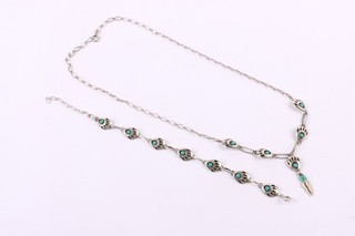Vintage Silver Native American Turquoise Bear Paw Necklace Bracelet x2 14g