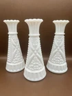 Three Vintage Anchor Hocking Milk Glass Vases Stars And Bars 6”