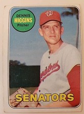 1969 Topps Baseball Card 441 Dennis Higgins Washington Senators 