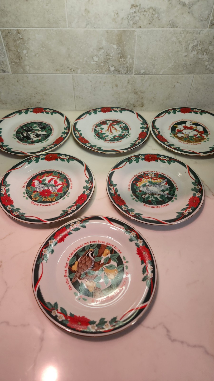 12 Days of Christmas Salad Or Dessert Plates Tieshan Fine China Christmas Plates