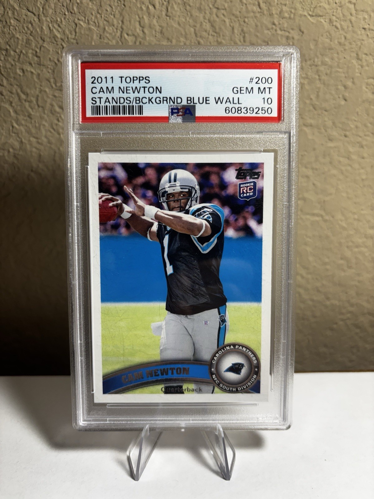 Cam Newton Topps #200 Stands in Background Blue Wall