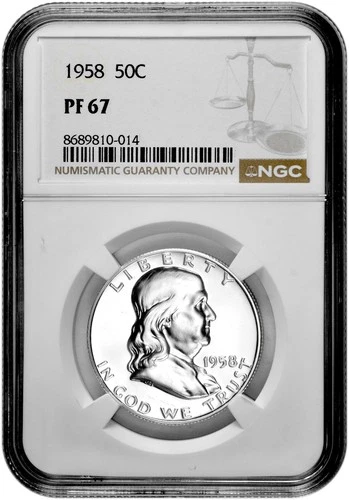 1958 50C Proof Silver Franklin Half Dollar NGC Graded PF 67 in New Holder
