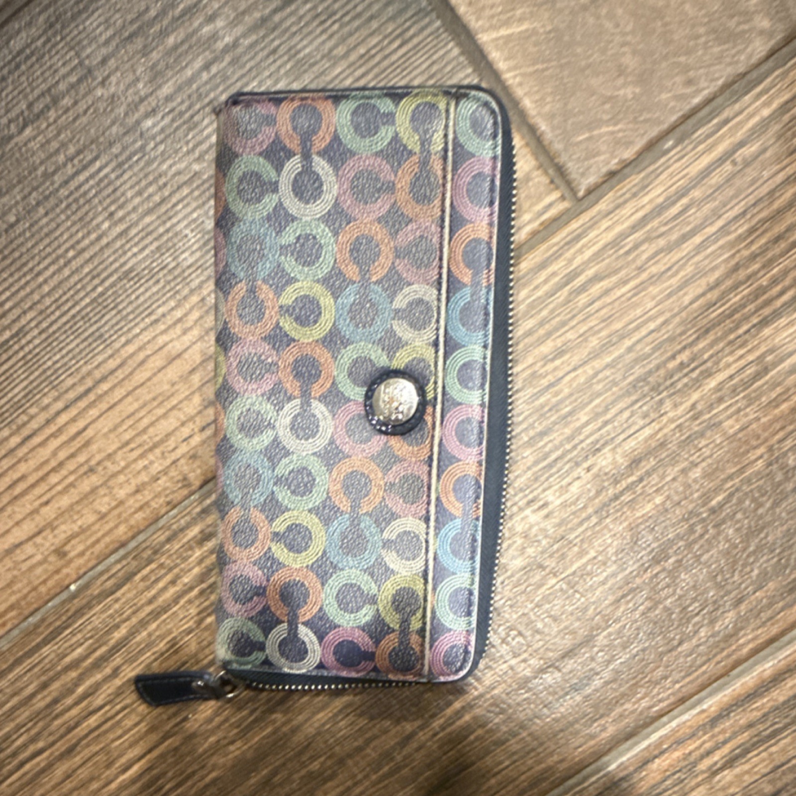 Coach Multicolor Geometric Pattern Zip-Around Wal… - image 1