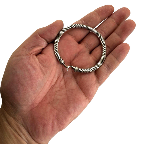 David Yurman Sterling Silver 5mm Cable Hook Diamond Bracelet Medium - Picture 9 of 10