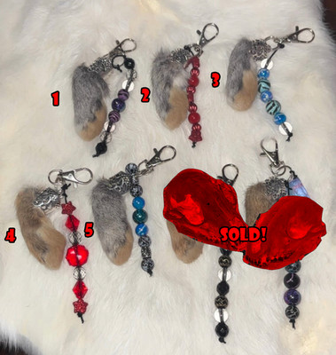 Rabbit foot keychain with beads! Oddity handmade  taxidermy bunny charm