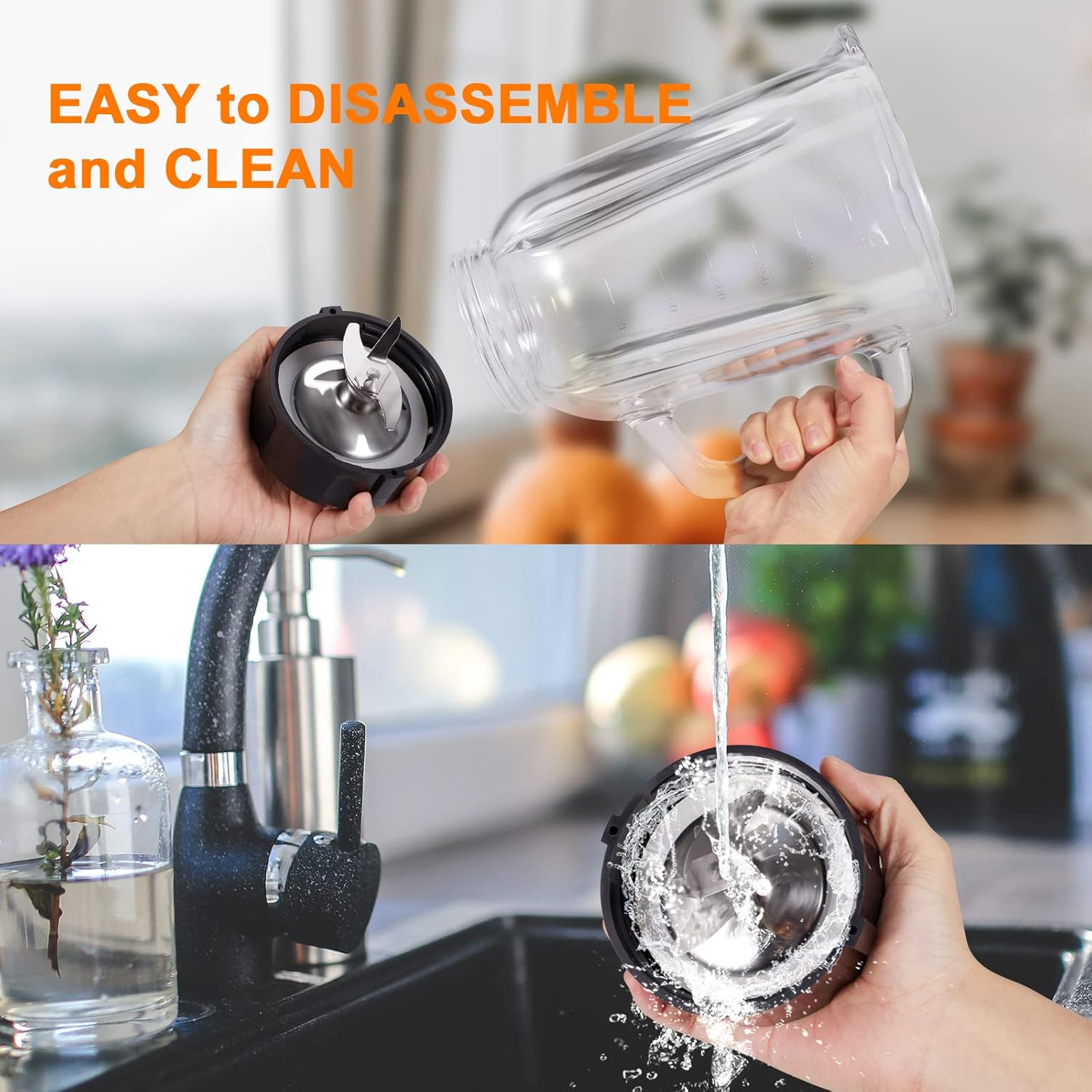 1200W High-Performance Blender with 64oz Glass Jar for Smoothies & More
