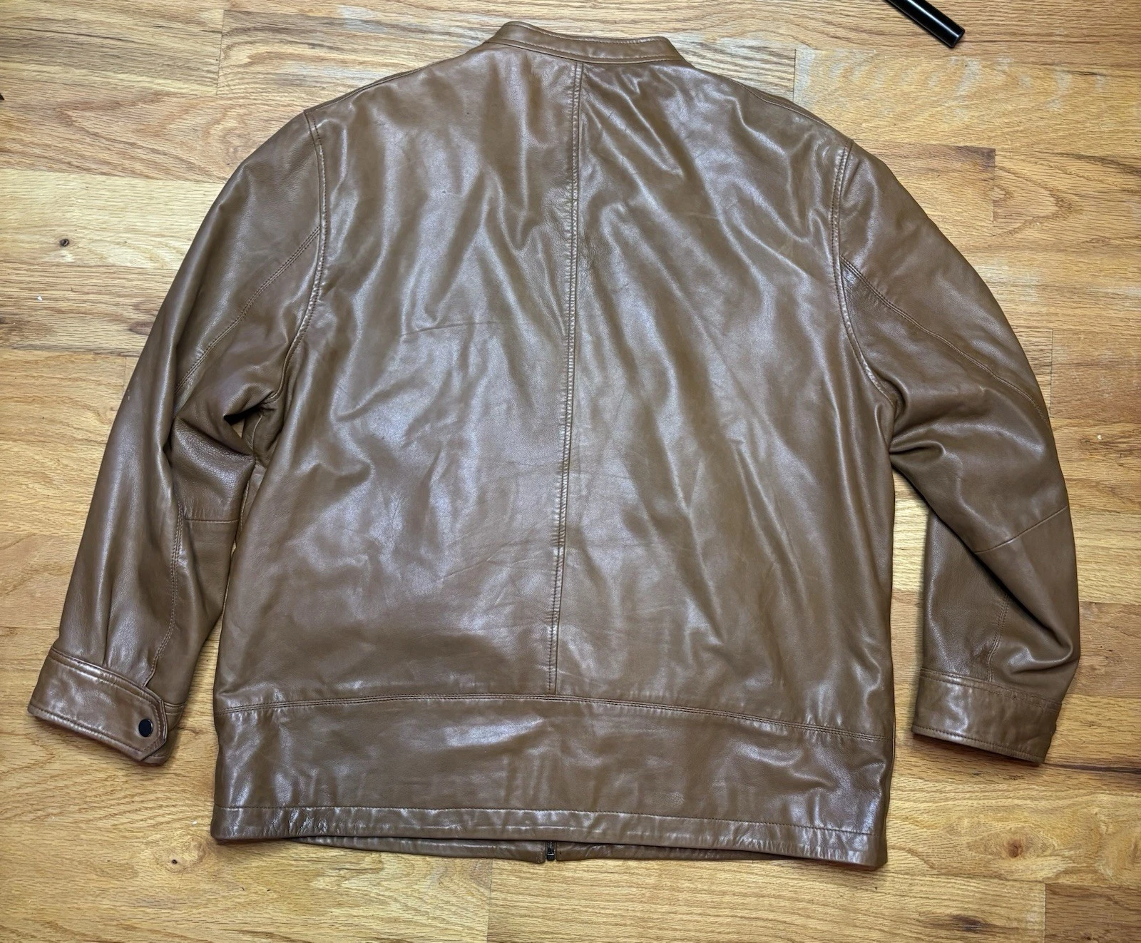 TASSO ELBA Mens Brown Soft Leather Cafe Racer Motorcycle Full Zip Jacket Sz XL image 4