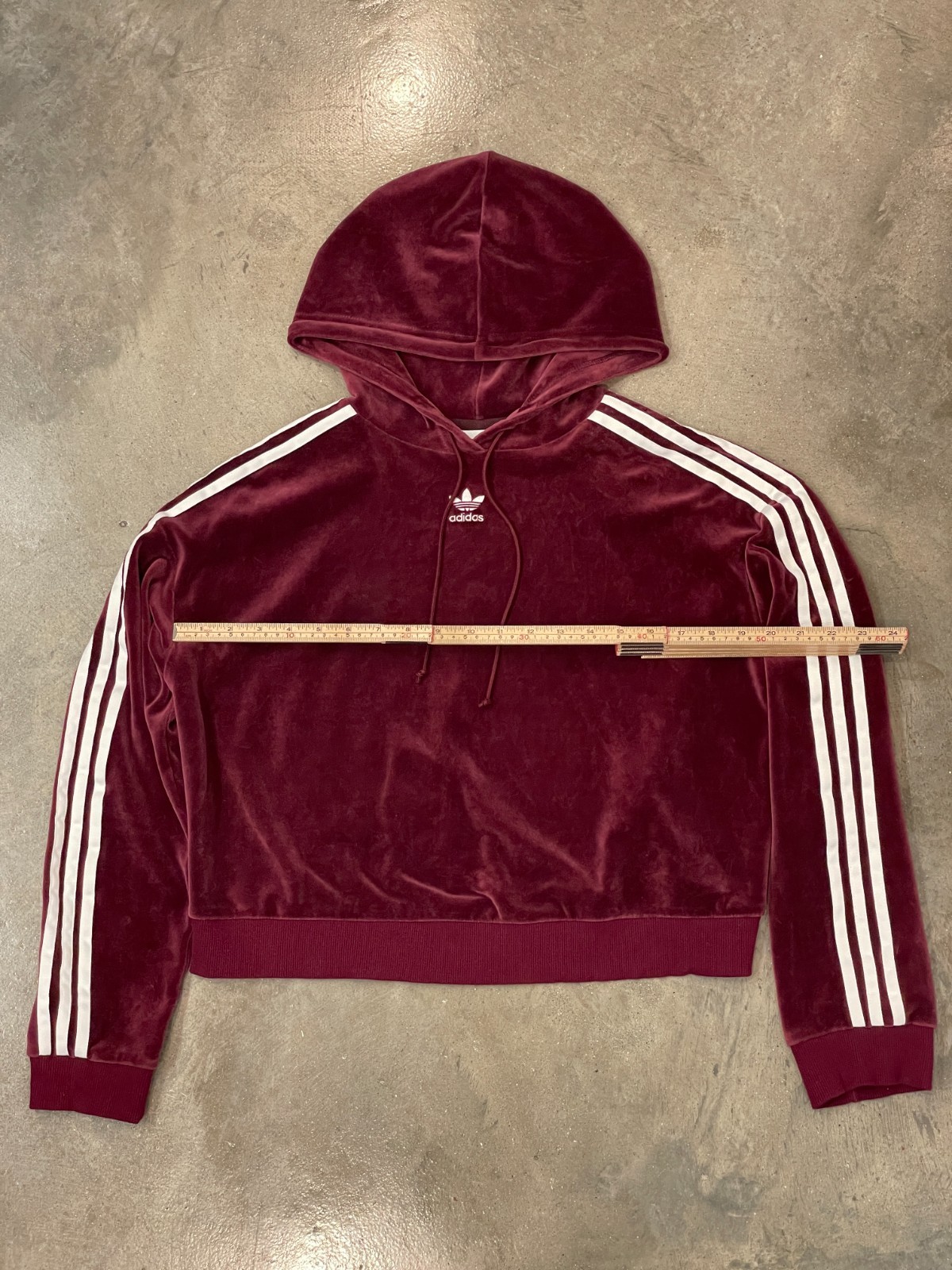 Adidas Velour Hoodie Womens S Maroon 3 Stripe Velvet Drawstring Y2K Style Jacket thumbnail 4