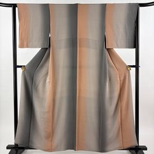 JAPANESE KIMONO FINE PATTERN ASH BROWN 162cm 5 ft 4 in PURE SILK B1280