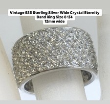 Vintage 925 Sterling Wide Crystal Eternity Band Ring Size 8 1/4 12mm