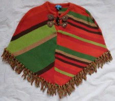 The Children's Place Poncho Orange Green Brown Striped Boho Girl's Size 7/8