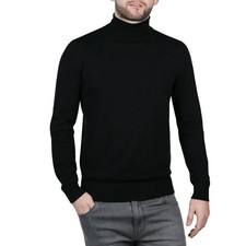 Mens Turtle Neck Sweater Ribbed Knit High Roll Neck Pullover Smart Winter Jumper