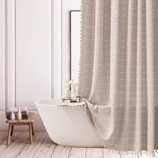 Farmhouse Brown Shower Curtain - Boho Modern Linen Fabric Shower Curtains for...