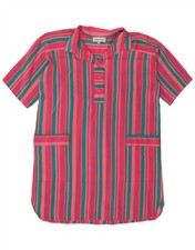 VINTAGE Womens See Through Pullover Shirt Dress EU 42 Large Pink Striped ON08