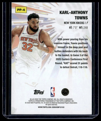 Inserto Topps Power Players 2025-26 #PP-4 Karl-Anthony Towns New York Knicks - Imagen 2 de 2