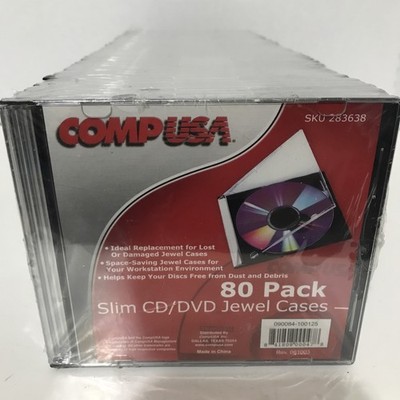 CompUSA Slim CD/DVD Jewel Cases Black 80-Pack / BRAND NEW & SEALED