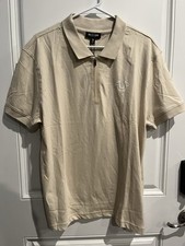 79 True Religion Men's Logo Zipper Tape Polo Shirt Fog Beige Size Medium 108088