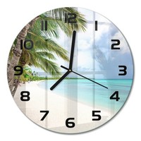 Glasuhr Runde Moderne Wanduhr Aus Glas Tropischer Strand Schwarze Zeiger Fi30 Cm