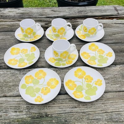12pcs Vintage Noritake Progression China Flower Time Dessert Plate, Cup & Saucer